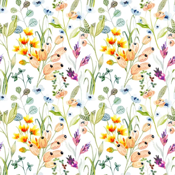 Akvarel květinové ručně kreslené barevné jasný bezešvý vzor — Stock fotografie
