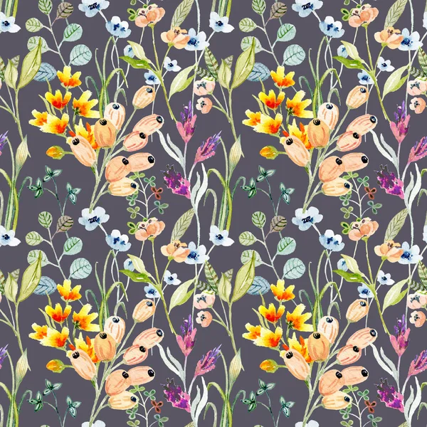 Υδατογραφία floral χέρι που πολύχρωμο φωτεινό απρόσκοπτη μοτίβο — Φωτογραφία Αρχείου
