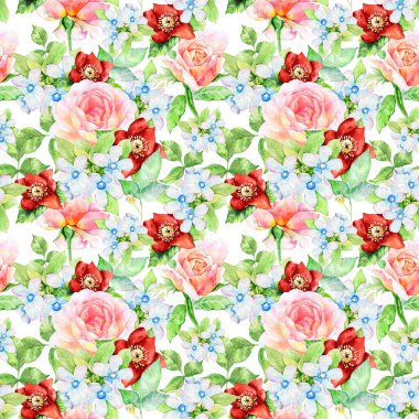 Çiçekli suluboya el rengarenk, parlak, pürüzsüz desen çizmiş.