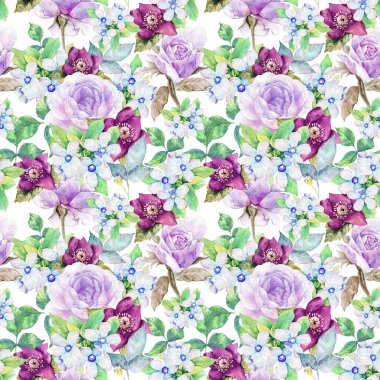 Çiçekli suluboya el rengarenk, parlak, pürüzsüz desen çizmiş.