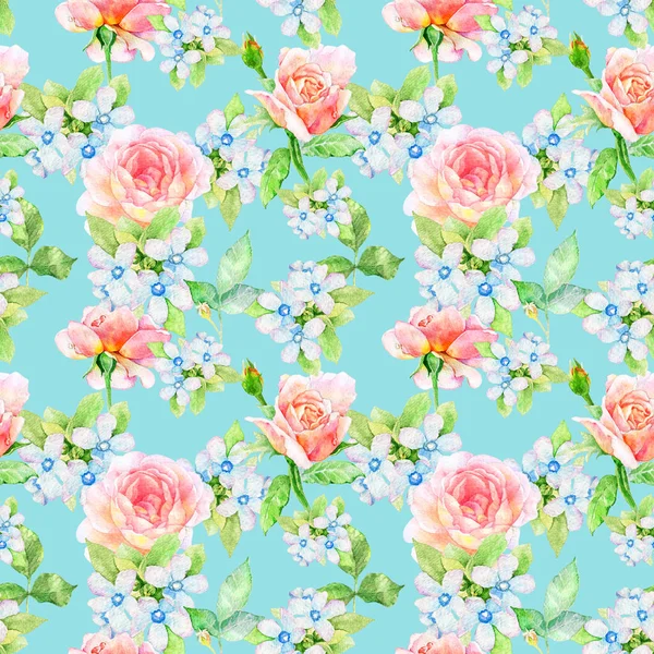 Watercolor floral hand drawn colorful bright seamless pattern — Stock Photo, Image