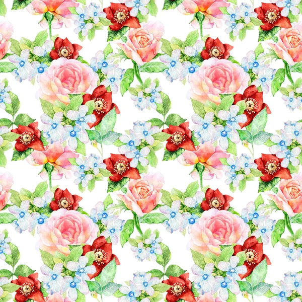 Akwarela kwiatowy strony rysowane kolorowe jasny bezszwowy wzór — Zdjęcie stockowe