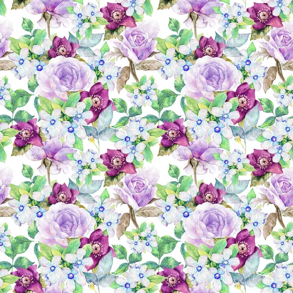 Acuarela floral dibujado a mano colorido patrón sin costura brillante —  Fotos de Stock