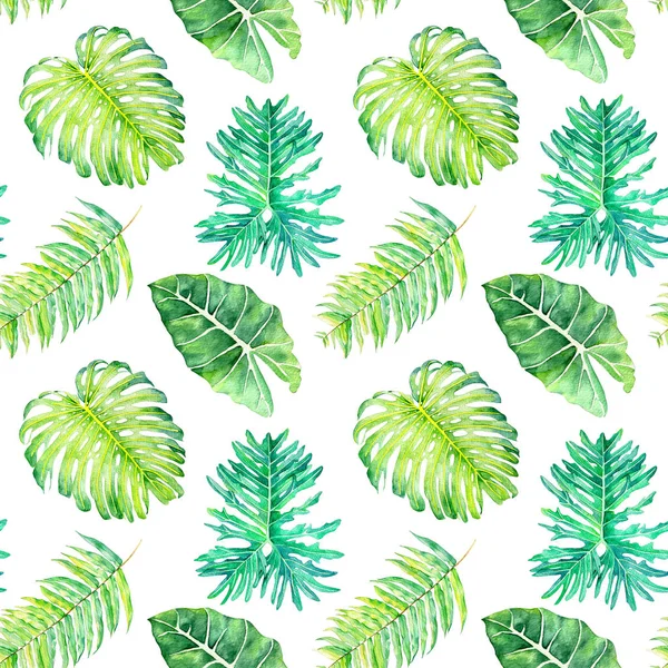 Hand drawn watercolor seamless pattern with tropical leaves — Stock Photo, Image