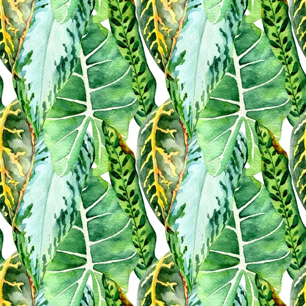 Modello acquerello disegnato a mano senza soluzione di continuità con foglie tropicali — Foto Stock