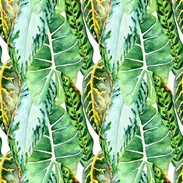Hand drawn watercolor seamless pattern with tropical leaves 