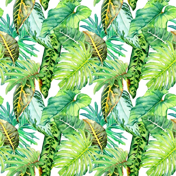 Hand drawn watercolor seamless pattern with tropical leaves — Stock Photo, Image