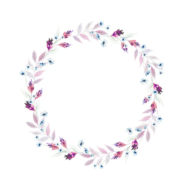 Ręcznie rysowane ilustracja jasny kolorowy kwiat akwarela wieniec — Zdjęcie stockowe