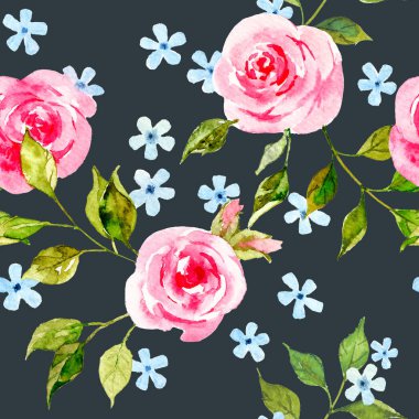 Çiçekli suluboya el rengarenk, parlak, pürüzsüz desen çizmiş.