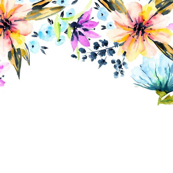 Cartão de convite para casamento com flores aquarelas brilhantes — Fotografia de Stock