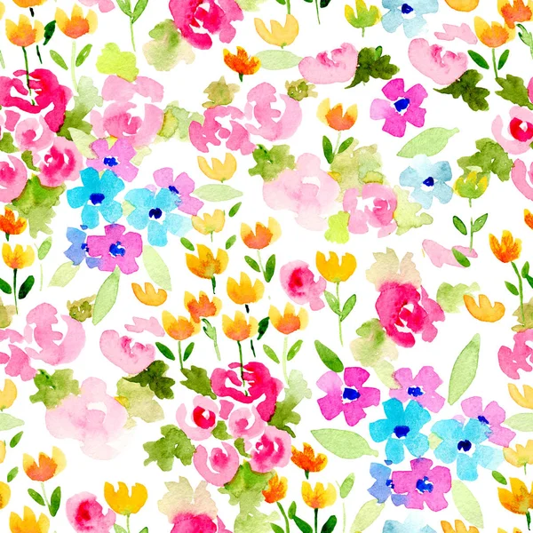 Akvarel květinové ručně kreslené barevné jasný bezešvý vzor — Stock fotografie