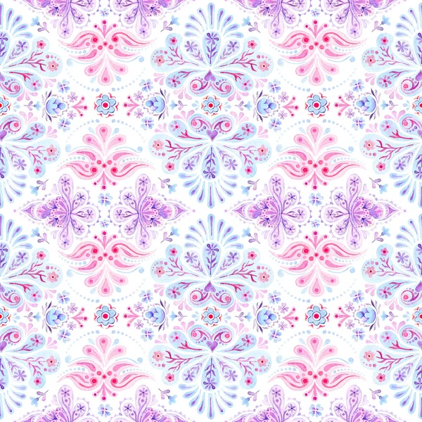 Hand drawn watercolor seamless pattern with paisley ornament — Stock Photo, Image