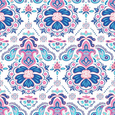 Renkli hint halı paisley süs desen tasarımı.