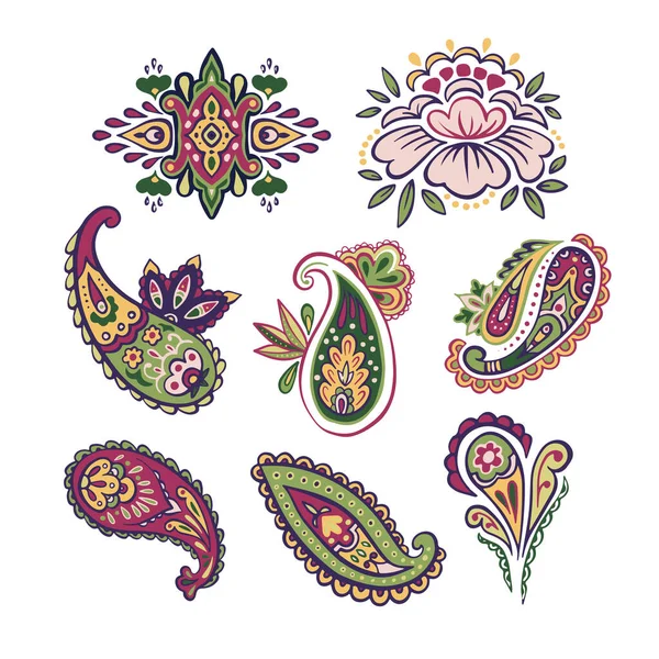 Big vector colorful set of paisley elements. Good for invitations, posters, textile. — Stock Vector