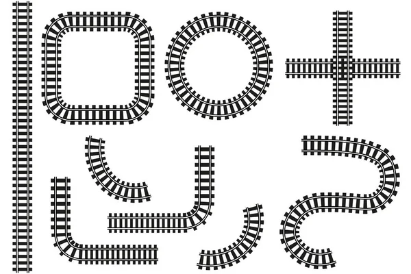 Spoorweg Vector Rechte Bochten Junction Cirkel Het Geïsoleerd Witte Achtergrond — Stockvector