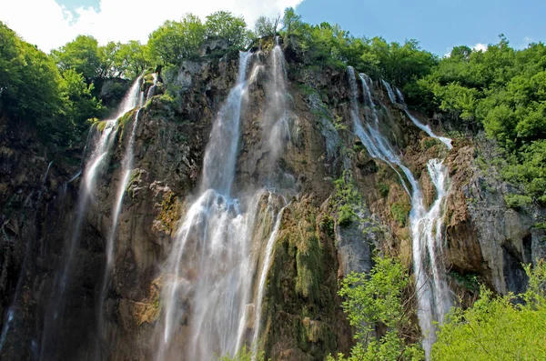 Largest Waterfall Plitvice Lakes Croatia Clear Turquoise Water Many Kinds — Stock Photo, Image