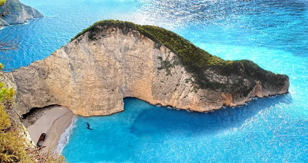 Underbar Utsikt Över Navagio Strand Zakynthos Det Finns Ett Vrak — Stockfoto