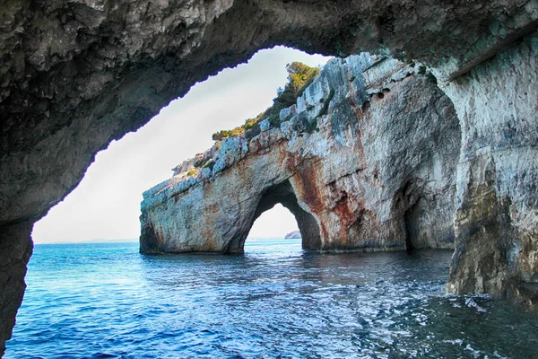 Grotte Blu Sul Mare Zante Grecia Acqua Limpida Del Mare — Foto Stock