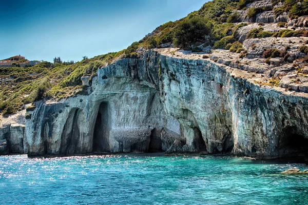 Grotte Blu Sul Mare Zante Grecia Acqua Limpida Del Mare — Foto Stock