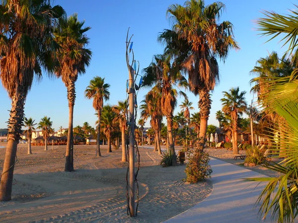 Sunrise Beach Saint Tropez France Eruope Red Sun Blue Sky — Stock Photo, Image