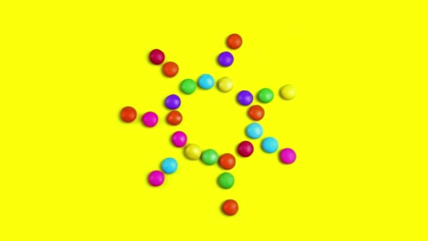 Video Colorful Chocolade Smarties Changing Sun Dancing Creates Other Shapes — Stock Video