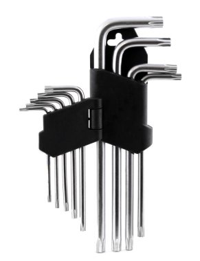Hex Wrench anahtar beyaz arka plan üzerinde izole siyah soket ayarlayın. Onun imbus olarak bilinen bir vidalama aracı.