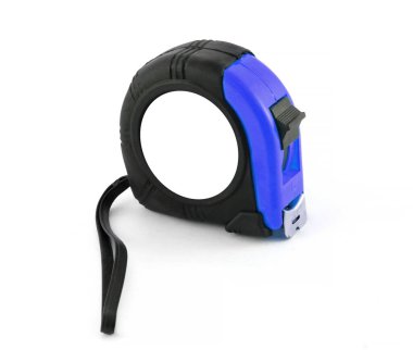 Mavi mezura beyaz arka planda izole edildi. Metroda logonuz için beyaz bir yer var..