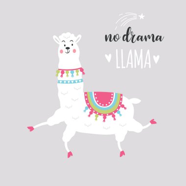 yok drama Lama Lama ile kaktüs yazıt ile gri arka plan üzerinde beyaz