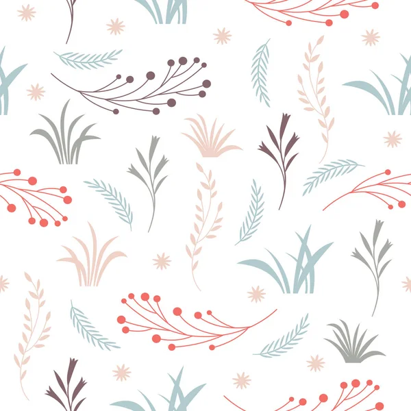 Set Seamless Pattern Flowers Branches — Stock Vector