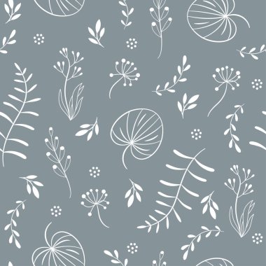 Dallar ve yapraklar gri arka plan üzerinde ile Seamless modeli