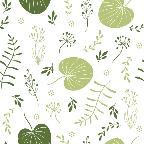 Seamless Pattern Twigs Leaves White Background — Stock Vector