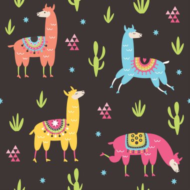 seamless modeli, siyah llamas çizimler