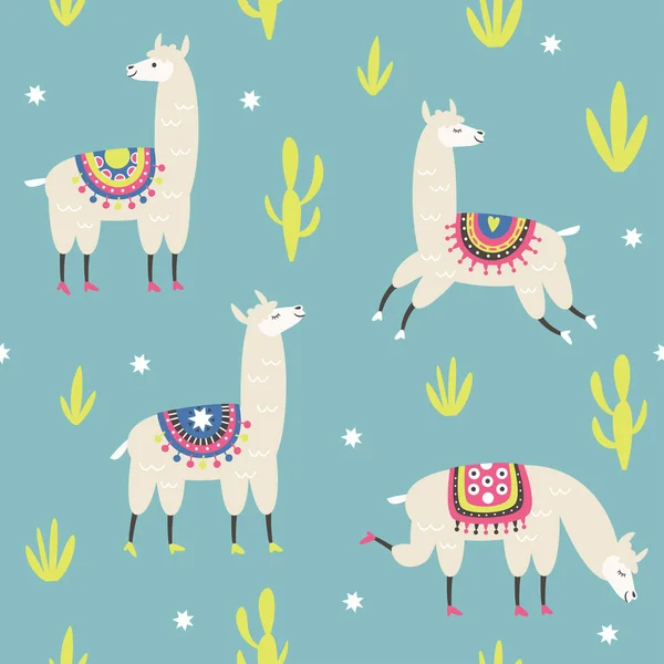 Seamless Pattern Llamas Illustrations — Stock Vector