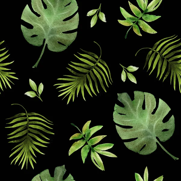 Seamless Hand Drawn Tropic Pattern Black Background — Stock Photo, Image