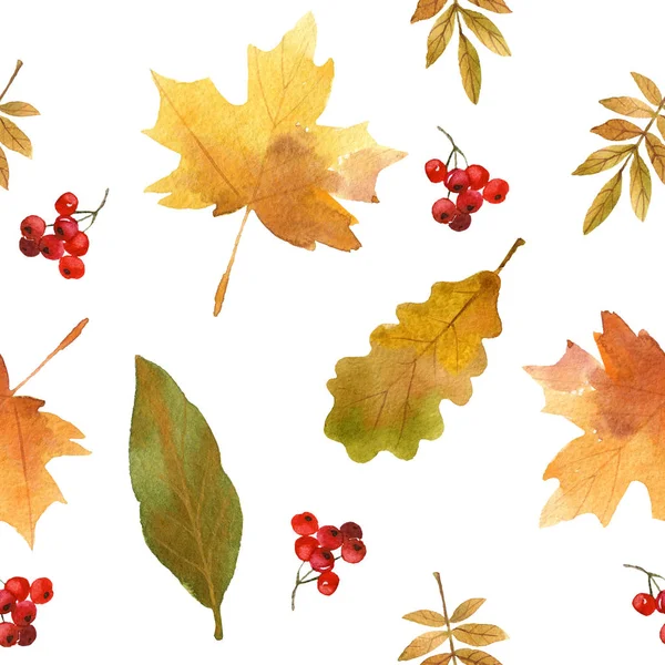 Hand Drawn Watercolor Seamless Autumn Leaves Pattern Autumnal Background — Stock Photo, Image