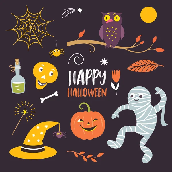 Conjunto Vectores Elementos Diseño Halloween Para Folleto Plantilla Invitación Para — Vector de stock