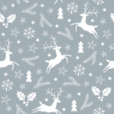 Geyik ve Noel ağacı dalları ile kar taneleri ile Seamless modeli 