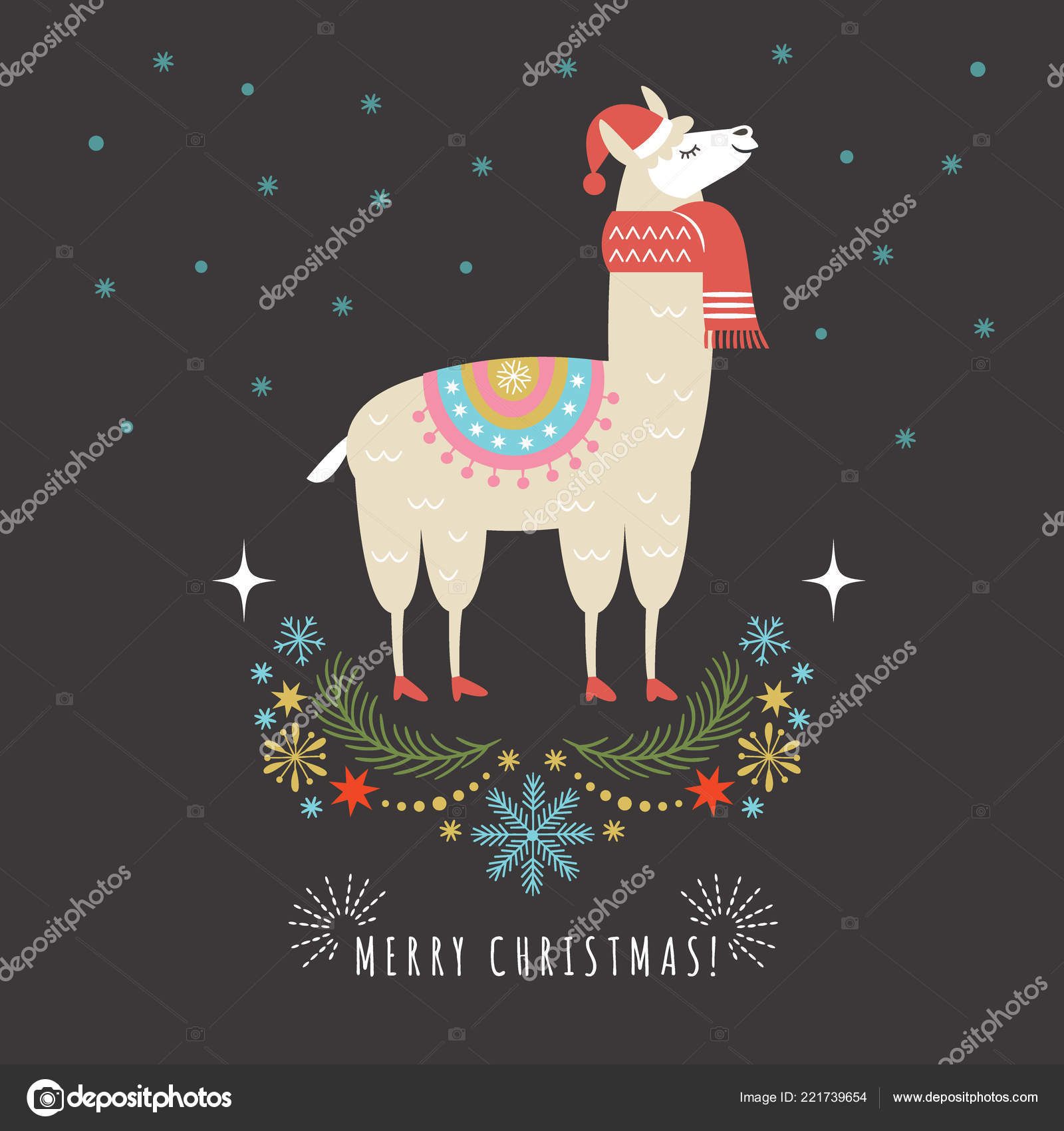 Lama Red Scarf Hat Illustration Merry Christmas New Year Stock Vector Image by ©Birdhouse #221739654