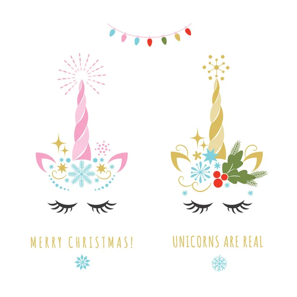 Tarjeta Felicitación Feliz Navidad Con Unicornio Ilustración Vectorial Diseño Tarjetas — Vector de stock