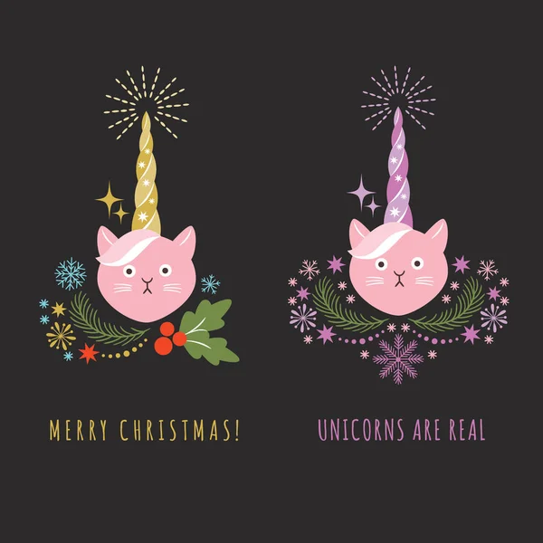 Cabeza Gato Con Cuerno Unicornio Ilustración Vectorial Diseño Tarjetas Camisas — Vector de stock