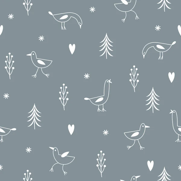 背景の手描き鳥とシームレスな落書きパターン — ストックベクタ