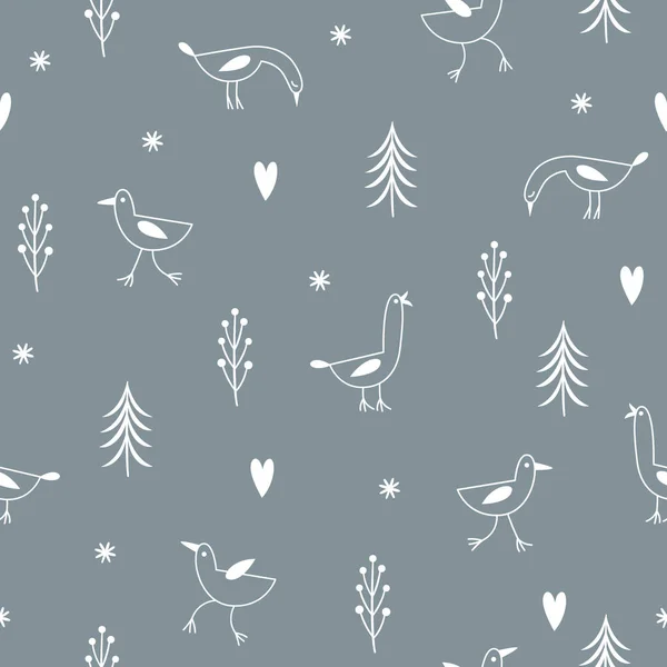 Seamless Doodles Pattern Hand Drawn Birds Background — Stock Vector