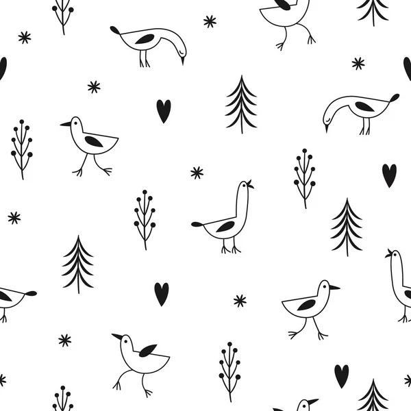 Bezszwowe Doodles Wzór Ręcznie Rysowane Ptaków Tle — Wektor stockowy