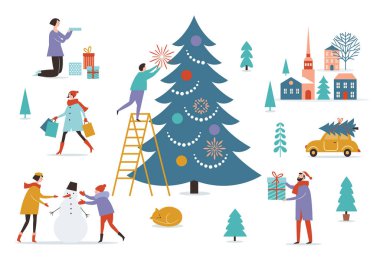 Kış manzarası. Mutlu Noeller ve mutlu yeni yıl kartı