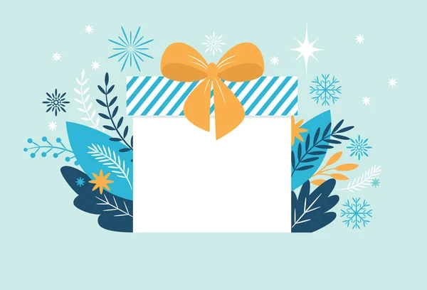 Bif Gift Box Christmas Banner New Year Greeting Card — Stock Vector