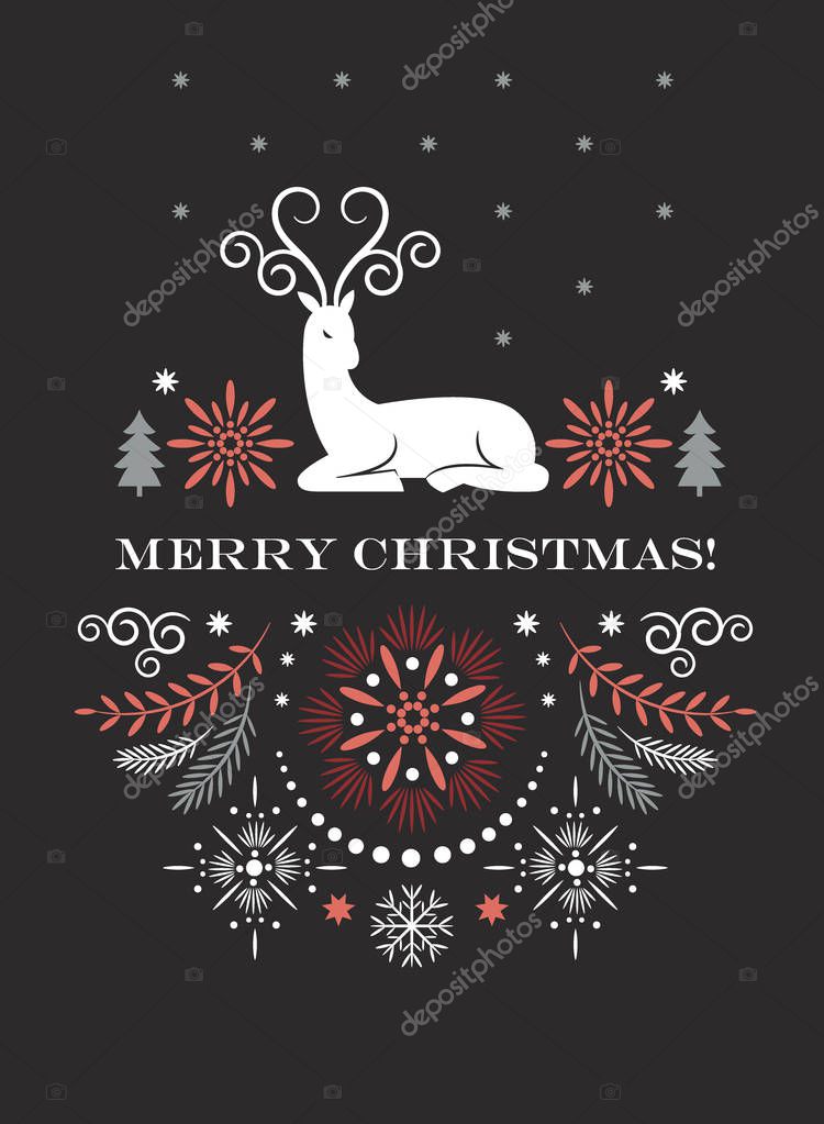 Merry Christmas greeting card, Vector illustration