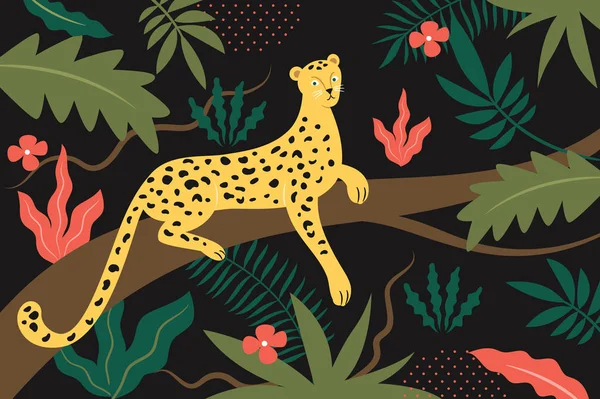 Leopardo Selva Árvore Ilustração Vetorial — Vetor de Stock