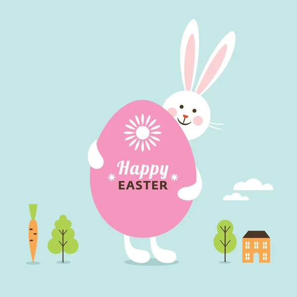 Mutlu Paskalya Kartı Paskalya Tavşanı Büyük Yumurta — Stok Vektör