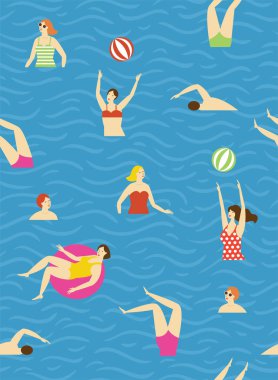 Denizde dinlenen kadınların vektör illüstrasyonu