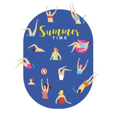 insanlarla yüzme havuzu vektör illüstrasyon, yaz tatili, 